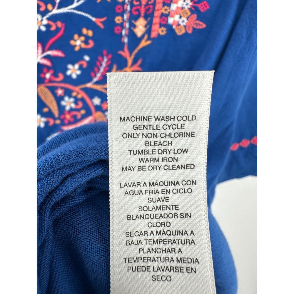 Chico's Top 4 XXL Blue Embroidered V-Neck Short Sleeve Boho Floral Casual NWT - Picture 9 of 11